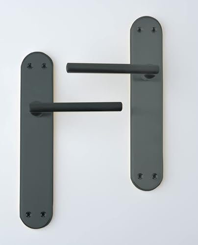 AZERODESIGN - Juego de Manillas VENUS con Placa Larga - 4,5x24,5 cm - Largo Manija de 12 cm - Resistente al Desgaste y la Oxidación - Color Negro Mate - Fácil Instalación - Material de Aluminio