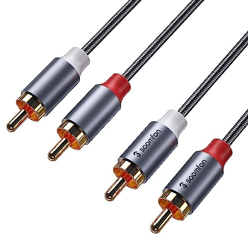 SOOMFON Phono to Phono RCA Cables 3M 2RCA Male to 2RCA Male Stereo Audio Cable Red and White Leads HiFi Sound 24K Gold Plated Connector Copper Core Compatible with Amplifier DVD Player Speaker