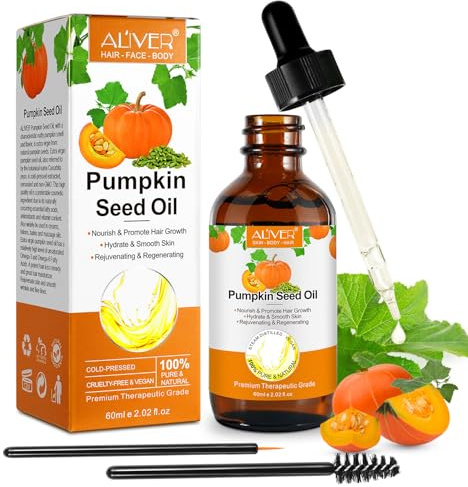 Pumpkin Seed Oil for Hair Growth, Organic Pumpkin Seed Oil, 100% Pure Cold Pressed, Help Growth for Eyebrows, Eyelashes & Dry Damaged Hair, Moisturizing Scalp,Face, Nails, Body, Skin, 1 Pack