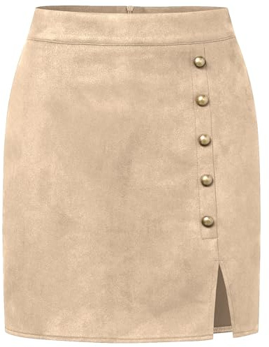 MAOAEAD Jupes en daim pour femme taille haute sexy couleur unie faux daim jupe automne hiver boucle en métal jupes courtes moulantes