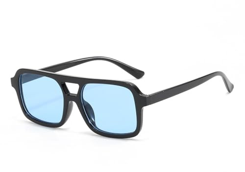 LJCZKA Planas Doble Puentes Gafas de Sol Para Hombres y Mujeres,Retro Piloto Cuadradas Gafas de Sol 70s Estilo