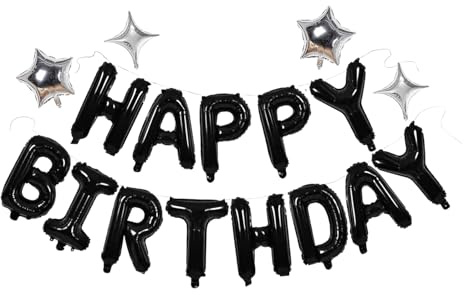 Black Happy Birthday Balloons Banner Sign Mylar letter Party Decoration