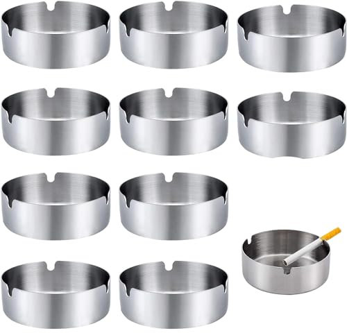 Cenicero de acero inoxidable, 10 unidades, 10 cm, moderno cenicero de escritorio, redondo, para uso en casa, oficina, hotel, restaurante, interior y exterior.