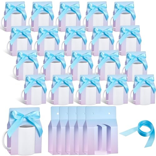 Kosiz 36 Pcs Mug Boxes Sublimation Coffee Mugs Gift Bags with Window Packaging Storage Box for Shipping Selling Mother's Day Graduation Gift Packaging Wrapping(for 11oz Mug,Blue Purple Gradient)
