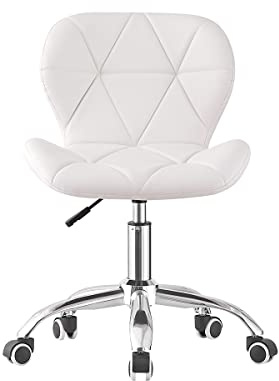 TRIOBLADE Office Desk Chair Adjustable Height Computer Swivel Chairs PU Leather Ergonomic Chair Comfortable Modern Home Chair with Chrome Base and 360° Castors for Home Office (White)