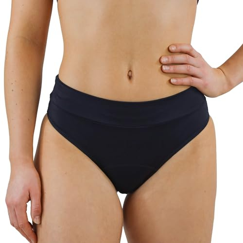 MYLILY Bas de Maillot de Bain Menstruel 1 Pièce Femmes, Filles & Adolescentes Basic | pour Piscine, Mer & Vacances | 3-4 Tampons | Anti-Fuite, Neutre Odeur, Oeko-TEX | Noir, 3XS (158/164)