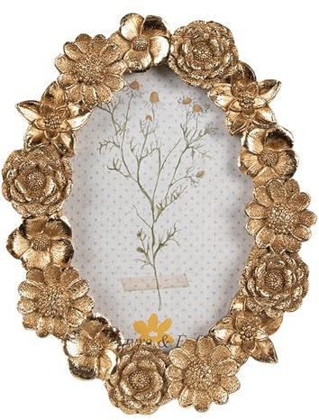 Clayre & Eef Bilderrahmen 10x15 cm Goldfarbig Kunststoff Schaumstoff Oval Fotorahmen