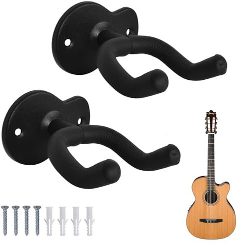 Tolenre Gitarren-Wandhalterung 2 Stück Universal Gitarren-Wandhalter Schwarz Klassische Akustikgitarre Haken Gitarrenzubehör für Akustikgitarre, klassische Gitarre, E-Gitarre, Bass, Ukulele