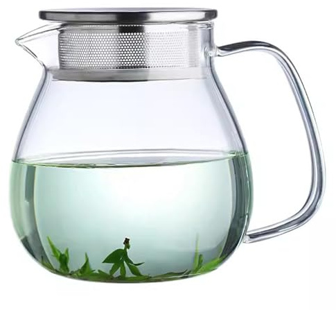 TAMUME Tekanna av glas med sil lock av rostfritt stål, 1000 ml