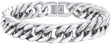 FaithHeart Armband Herren Panzerkette Männer Kette Edelstahl Panzerarmband Damen Kubanische Kette Armkette Junge Gliederarmband Schmuck für Weihnachten Armband 19CM, Silber, 12MM breit