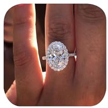 Sparkle 925 Sterling Silver Plated Halo Oval Cut Diamond Engagement Ring for Women Cubic Zirconia Wedding Ring Simulated Diamond Fashion Party Accessories Promise Ring Size 7