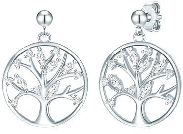 Rafaela Donata Damen Ohrringe aus 925/- Sterling Silber mit Zirkonia weiß Baum des Lebens Silberohrhänger