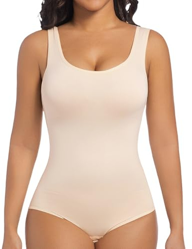 ONEW Shapewear dam body shaper magkontroll kroppsformande linne midjetränare skulptering bodysuit, Beige, L