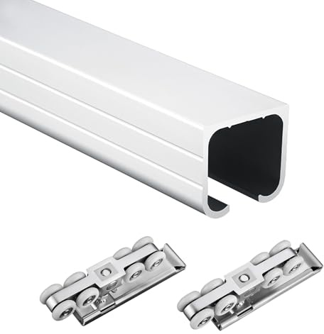 Kit Herraje Puerta Corredera Riel Para Puerta Corrediza De Granero De Alta Resistencia Box Rail Hardware, Riel Y Rodillos Para Puerta Corrediza De Bolsillo De 100, 140, 150 Cm, Kit De(Silver 4 wheels,