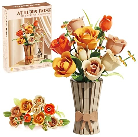 Bouquet de roses avec vase, 868 pièces, kit de construction pour adultes, cadeaux pour la fête des mères, Noël, la Saint-Valentin, pour la maison et le bureau