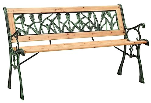 CFODOJ Banco de jardín para el hogar, 122 cm, hierro fundido y madera maciza de madera de abono
