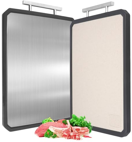 Tabla de Cortar Acero Inoxidable de Doble Cara Tabla Cortar Cocina Duradera e Higiénica Colgar Cutting Board Chopping Board Profesional Tabla de Corte para Cocina para Carne,Pan,Verduras y Frutas