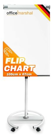 OfficeMarshal Magnetiskt flipchart 73x105 cm med AlU-ram och avtagbar pennbricka för kontor, hem och skola, magnettavla kraschsäker och torrtorkbar | Magnetbord