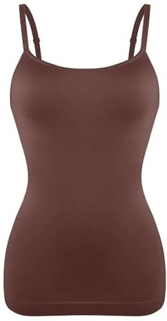 DUNSBY Robes Sculptantes Femme Camisole de Compression à col Ras du Cou, contrôle du Ventre et de la Taille, vêtement Gainant, Haut d'été, Noir, Nude, Lisse, Amincissant(Brown,L)