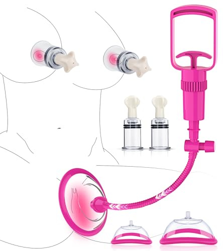 Pussy Pump with 2 Clitoris Nipple Suckers Set, Clitoral Pump Vagina Pumps Sexual Pleasure Tools for Women Couples, BDSM Nipple Sucking Toys with 3 Strong Suction Cups, Adult Sex Toys Kit, Pink
