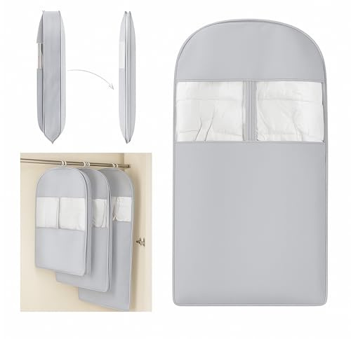 Space Saving Hanging Compression Garment Bag with Zipper for Closet Storage, Hanging Clothes Storage Bag, Garment Covers for Coats and Down Jackets (Gray, L)
