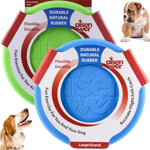 Kwispel Dog Flying Disc - Durable Rubber Dog Toy for Fetch - Interactive Lightweight Flyer Dog Toys for Outdoor Playtime - Safer Disc for Healthy Activity - for Medium/Large Dogs 2 Pack