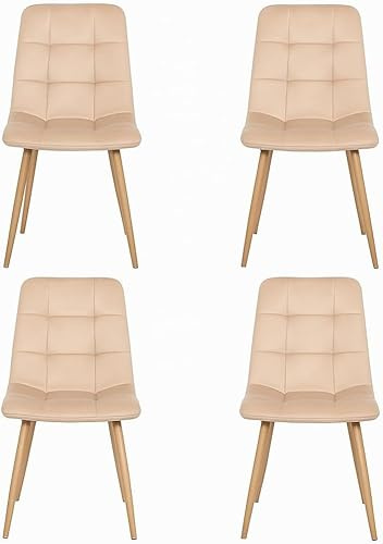 DUPI Pack de 4 Sillas Comedor Altea | Tela Resistente al Desgaste | Diseño Ergonómico y Confortable | Patas de Metal Ajustables | Fácil Montaje | Beige