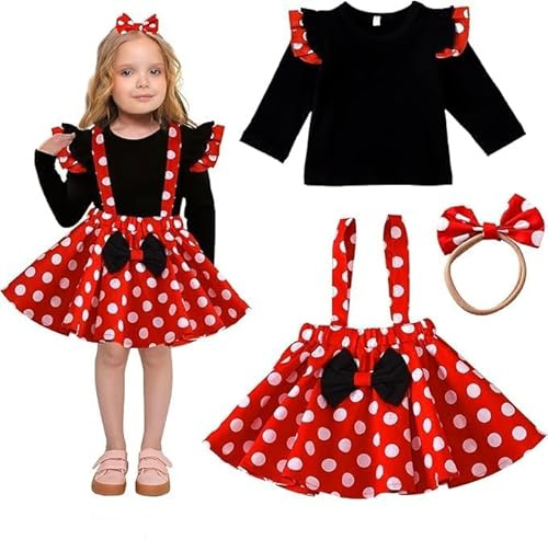 AQDJWHM Deguisement Minnie Enfant, Costume de Souris pour Fille avec Bandeau& Tutu, Mouse Costume Bebe Fille pour Anniversaire Cosplay Halloween Carnaval (110)
