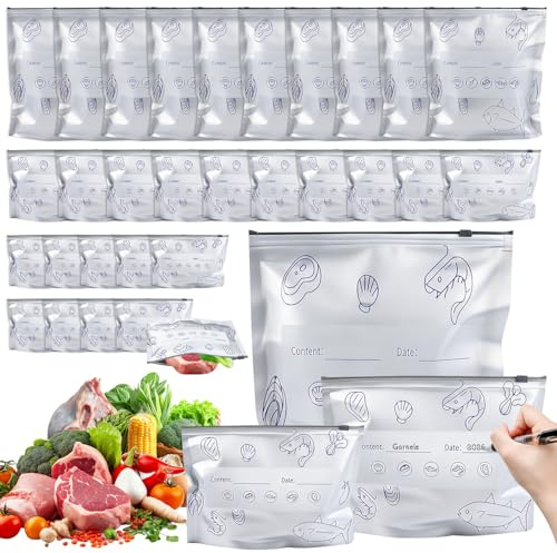 Bolsas Congelacion Bolsas de Almacenamiento Reutilizables de Papel de Aluminio 30Pz Bolsas para Congelar Alimentos con Cierre Bolsa para Almacenar 3Tamaños para Verdura Snack Carne Fruta