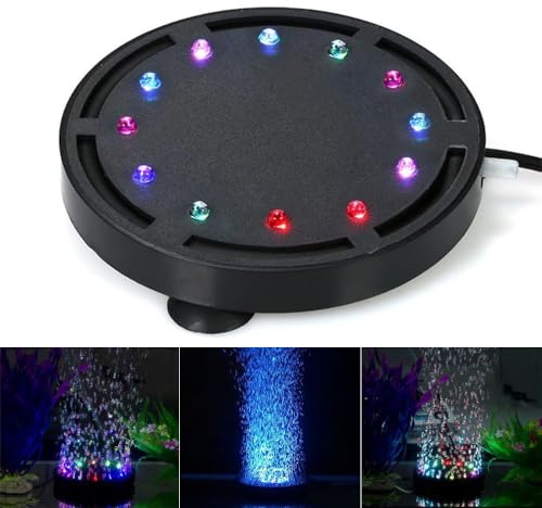 Sprudelstein für Aquarium, Aquarium Luftstein mit 12 Multicolor RGB LED, Bunte Wasserdichte Luftstein Aquariums, Aquariums Bubble Light für Aquariums Fisch Tank GelöSten Sauerstoff und Deko