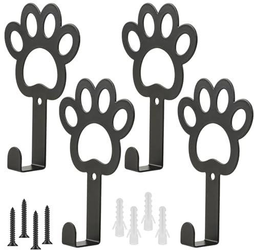 Ufdeoton Hundgarderob vägg, set om 4 hundkoppshållare för hundsele koppel halsband, multifunktionell nyckelhållare, enkel montering svart för hall ingång