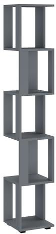 Shefa Line 5 Tiers Corner Bookshelf, Slim Bookcase Free Standing Shelves Cube Storage Unit for Living Room Home Office, Graphite, 168cm High