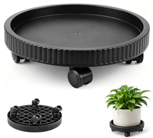 Umllpet Växtroller rund 40 cm, blomroller med 360° hjul, rullbräda för blomkrukor, tungt lastområde, blomkruka, underlägg, väderbeständig för terrass, balkong, växthus, inomhus och utomhus