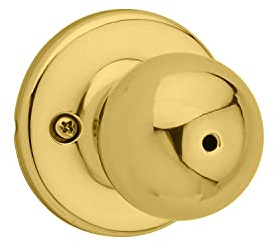 Kwikset Polo Interior Privacy Door Knob with Lock, Door Handle For Bathroom and Bedroom, Polished Brass Keyless Turn Lock Doorknob