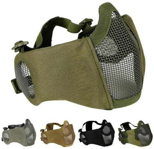 AOUTACC Foldable Airsoft Mask,Half Face Mesh Masks with Ear Protection for Cs War Game, Outdoor Activity, Hunting,Paintball (OD)