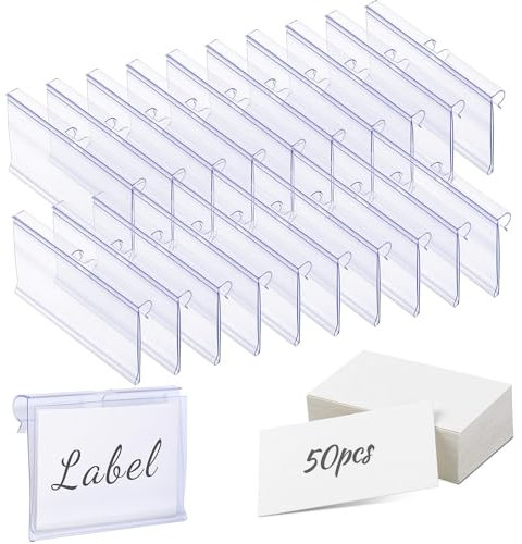 Meetory 50 Stück Etikettenhalter aus Kunststoff Transparent Preisschildhalter Kunststoff Regal Etikettenhalter für Draht-Regale für Preisetiketten zur Waren-Beschilderung (6 cm x 4.2 cm)