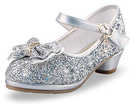 Principessa Scarpe Tacco Bimba Decollete Tacchetti per Bambina Paillettes Glitterate Scarpe Tacchi Ragazze 25 EU,Argento