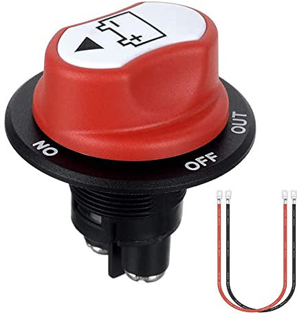 Jtron Batterie Trennschalter 12v 50a Abdeckung abnehmbar batterieschalter 12v 10awg Kabel 50cm für Marine Boat Caravan Car Vehicles (50A)