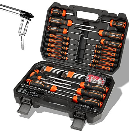 DIFFLIFE Screwdrivers Set with Case, 120-piece Includes Slotted, Phillips, Hex, Pozidriv, Torx and Precision Magnetic Screwdriver Set Tools for Men (120-Piece)…