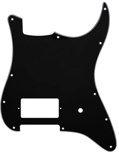 Musiclily Pro 11 Holes Single Covered Humbucker Strat Pickguard for USA/Mexico Fender Tom DeLonge Strat Style Electric Guitar, 3ply Black