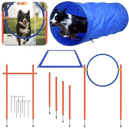 YUENFONG Agility Set Hunde, Agility Ausrüstung Training Set mit Höhenverstellbar Sprungring & Slalomstangen, für Hundetraining Haustiertraining Spiele