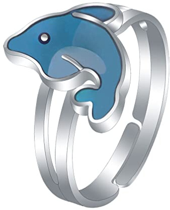 Vaguelly Bague Dauphin Anneaux pour Enfants Bagues D'humeur Réglables Bague D'émotion Mariage Bague Ouverte à Changement De Couleur Bijoux D'humeur Alliage De Zinc Habitent Manquer Bracelet