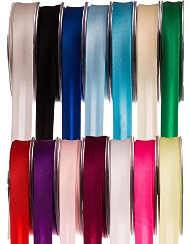SUPER RIBBONS®™ 19mm Satin Bias Binding Tape for Sewing, Edging, Stitching, Hemming, Trimmings, Accessories, Outfits and Crafts, 25 Metre on Hard Plastic Reels - Green