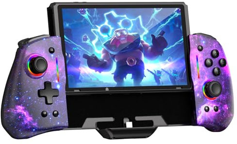 NexiGo Hall Effect Gripcon (Kein Drift, Keine Todeszone) mit Hall-Sensor-Joystick für Switch/Switch OLED, einstellbares RGB-Licht, 6-Achsen-Gyro, Turbo, Mapping (Cosmic Nebula)