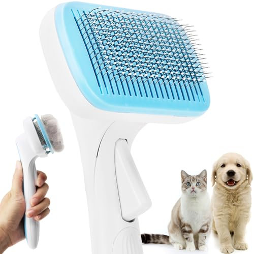 WECUTE Haustier Hundebürste Katzenbürste mit Einem Knopf, Haustier Bürsten, Haar Entferner Haustierbürste für Langhaar und Kurzhaar Selbstreinigende von Bürste