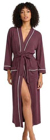 HEARTNICE Bata de algodón para mujer, bata de baño larga de punto suave tipo kimono para spa, ropa de descanso ligera, Púrpura marrón, M