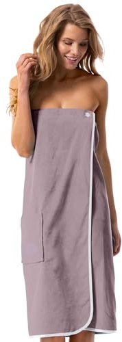 Morgenstern Saunakilt Women's Sauna Towel with Button and Pocket 100% Cotton Terry Cloth Oeko-Tex 90 x 145 cm Towel with Elastic Band Katja Taupe