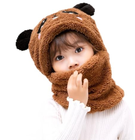 AYPOW Bonnet Cagoule en Polaire Thermique Enfants 1-8 Ans, Chapeau Animal Original Multifonction Coupe en Polaire Chapeaux et Écharpe pour Garçons Filles Tout-Petits Activités en Plein Air