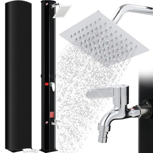 Douche Solaire 60L, 228cm, Douche de Jardin Solaire, Douche de Piscine avec Pommeau de Douche, Douche à Pieds et Housse de Protection, sans Raccordement Électrique, Température de l'Eau jusqu'à 60°C