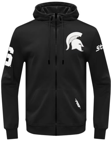 Pro Standard Mens Michigan State University College Classic Chenille Full Zip Hoodie Black M